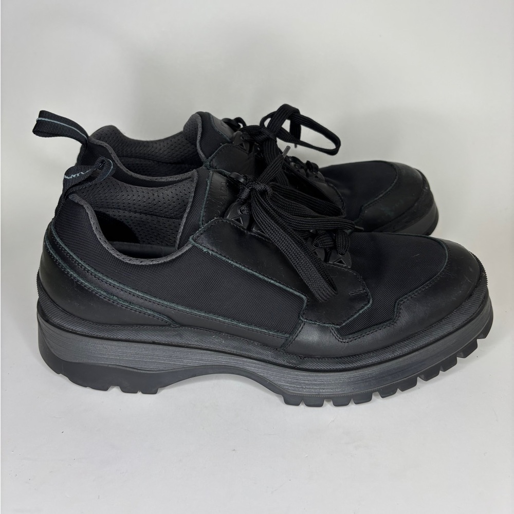 PRADA Lace Up Brixxen Sneakers Casual Hiking Walking Shoes Black Leather Men 8.5
